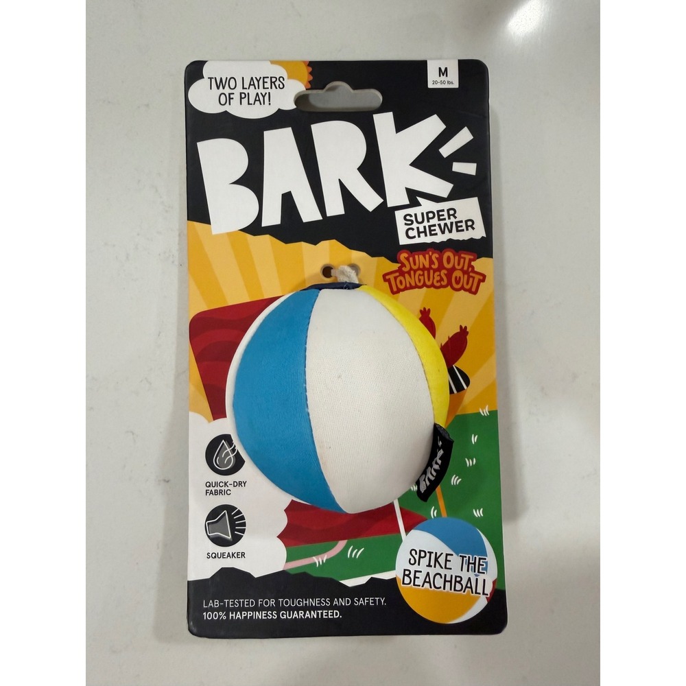 Bark Super Chewer Spike the Beachball Dog Toy Medium 20-50 lbs Rubber Squeaker